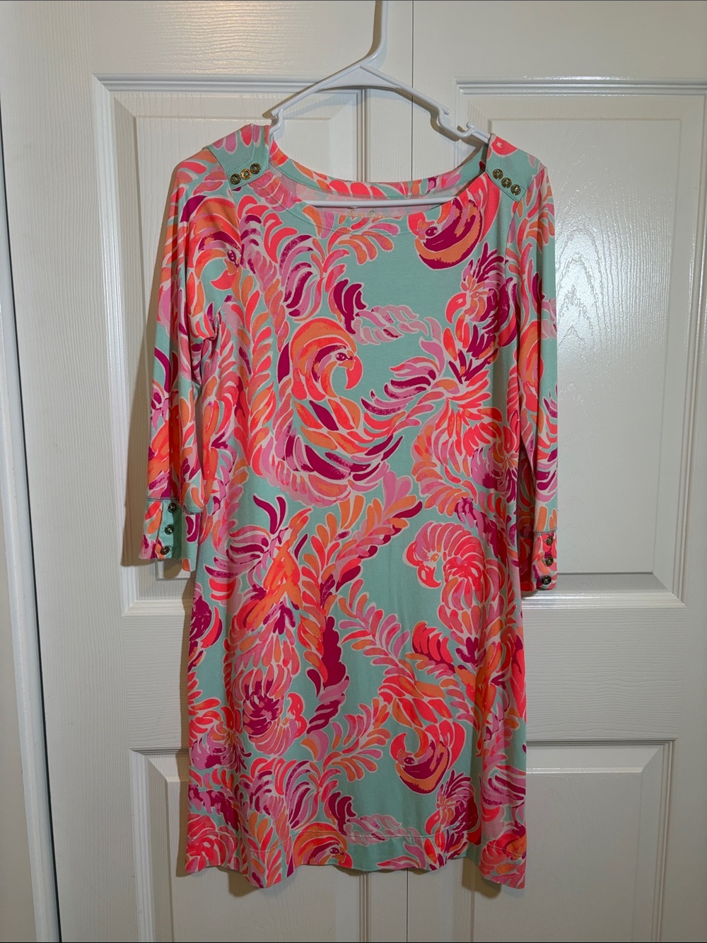 Lilly Pulitzer Mint Floral-Print Midi Dress with Pink & Coral Accents